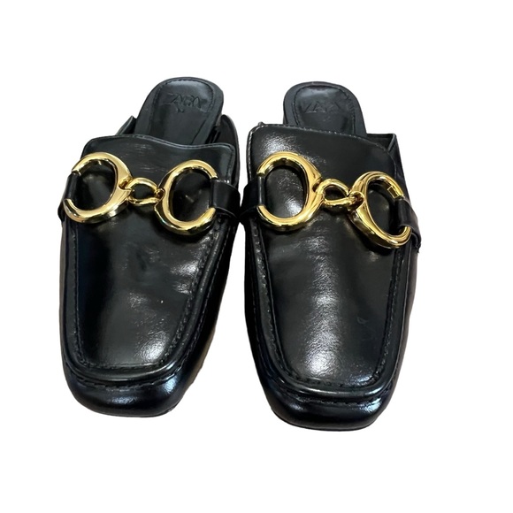 Zara Women’s Loafers Shoes Gold Chain Slip On Open Heel Wm 5.5 - Picture 4 of 6